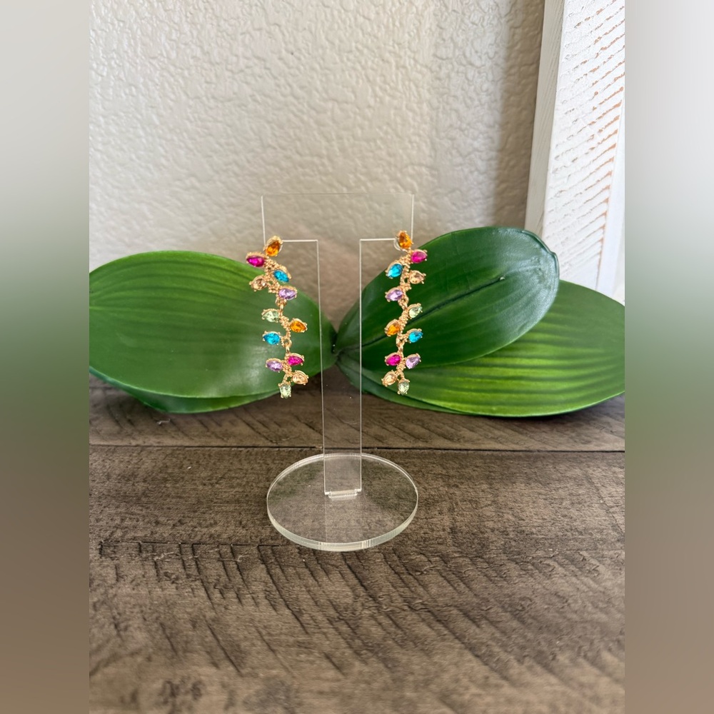 Colorful Gemstone Drop Earrings - Picture 4 of 6